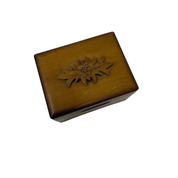 Vintage Reuge wood hinged music box 4" x 3" Hand Carved Floral Switzerland - Picture 2 of 7